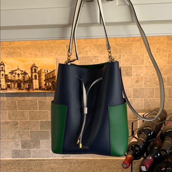 Ralph Lauren Navy and Green Debby Crossbody Bag Leather - Picture 3 of 12